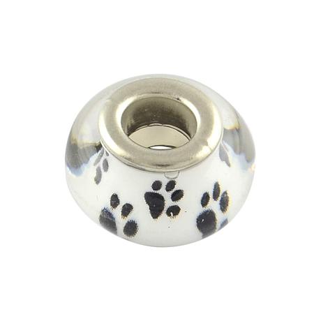 NBEADS 100PCS 14MM White Acrylic Dog Paw Print Large Hole European Beads Rondell Shaped for Jewelry Making