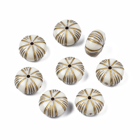 Honeyhandy Flat Round Plating Acrylic Beads, Golden Metal Enlaced, Beige, 12.5x7mm, Hole: 1mm, about 703pcs/500g