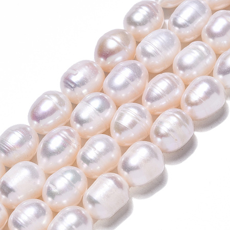 Natural Cultured Freshwater Pearl Beads Strands, Rice, Seashell Color, 10~11.5x8~9mm, Hole: 0.7mm, about 32~33pcs/strand, 13.90 inch~14.37 inch(35.3~36.5cm)