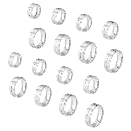 UNICRAFTALE 16pcs Stainless Steel Grooved Finger Ring 8 Sizes Laser Inscription Blank Core Ring Hypoallergenic Metal Ring for Inlay Ring Wedding Classical Ring Band Making