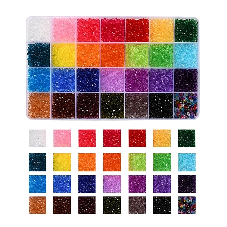 Arricraft 4200Pcs 28 Colors Transparent Acrylic Beads, Bicone, Mixed Color, 4x4mm, Hole: 1.5mm, 150pcs/colors, 4200pcs/box