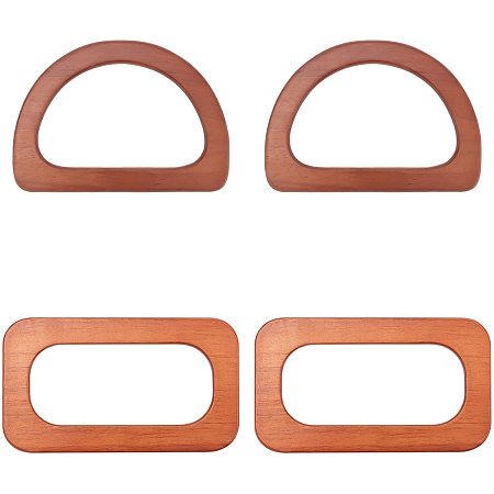 CHGCRAFT 4Pcs 2Styles Semicircle Square Wooden Bags Handle Replacement Handle Purse Handmade Bag Handles for Handbags Crafting
