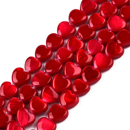 Honeyhandy Spray Painted Natural Freshwater Shell Beads Strands, Heart, Red, 5x6x3mm, Hole: 0.5mm, about 72~74pcs/strand, 14.84 inch~15.27 inch(37.7~38.8cm)