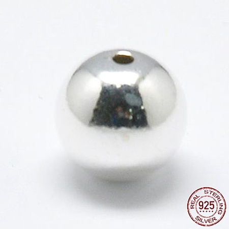 Honeyhandy 925 Sterling Silver Beads, Seamless Round, Silver, 4mm, Hole: 1~1.3mm, about 208pcs/20g
