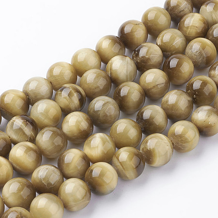 Honeyhandy Natural Gold Tiger Eye Beads Strands, Grade A, Round, 10mm, Hole: 1mm, about 19pcs/strand, 7.5 inch