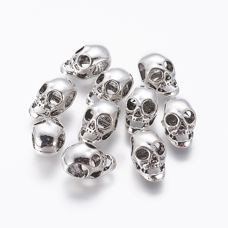 Honeyhandy Alloy Beads, Skull, Antique Silver, 14x9x7mm, Hole: 4.5mm