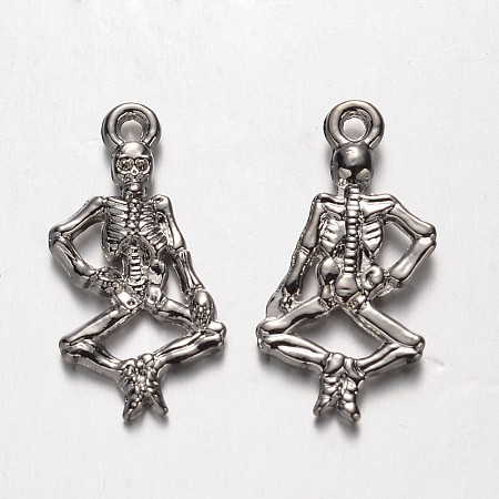 Alloy Pendants, Human Skeleton, Platinum, 26x14x3mm, Hole: 1.5mm