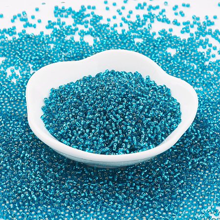TOHO Japanese Seed Beads, Round, 11/0 Silver-Lined, Turquoise, 2x1.5mm, Hole: 0.5mm, about 933pcs/10g