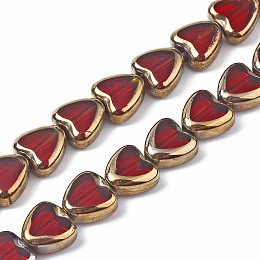 Honeyhandy Electroplate Glass Beads Strands, Edge Plated, Heart, Red, 8x8x4mm, Hole: 1mm, about 35pcs/strand, 10.24 inch (26cm).