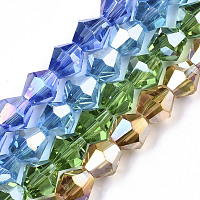 Electroplate Glass Beads Strands, AB Color Plated, Faceted, Bicone, Mixed Color, 6x5.5~6mm, Hole: 1mm, about 47~48pcs/strand, 10.83 inch(27.5cm)