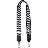 SUPERFINDINGS Adjustable Cotton Bag Handles with Alloy Swivel Clasps for Bag Straps Replacement Accessories, Stripe Pattern, Black, 850x50x12mm