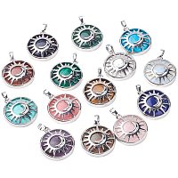 CHGCRAFT 10 Pcs Platinum Gemstone Pendants with Brass Findings Flat Round with Sun & Moon for Jewelry Making, Hole 5mm