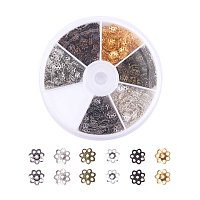ARRICRAFT 1 Box (About 1200pcs) 6 Color Flower Iron Bead Caps for Jewelry Making, 6x1mm, Hole: 1mm