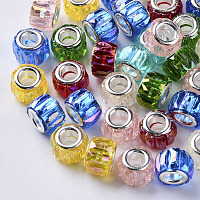 Arricraft Epoxy Resin European Beads, Large Hole Beads, with Glitter Powder and Platinum Tone Brass Double Cores, Rondelle, Mixed Color, 14x9mm, Hole: 5mm