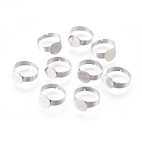 Honeyhandy Adjustable 304 Stainless Steel Finger Rings Components, Pad Ring Base Findings, Flat Round, Stainless Steel Color, Tray: 10mm, 17mm