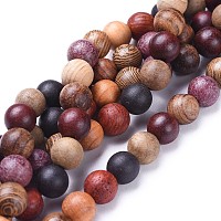 Honeyhandy Natural Wood Beads Strands, Round, Colorful, 6mm, Hole: 1mm, about 64pcs/strand, 15.7 inch(40cm)