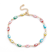 Honeyhandy 304 Stainless Steel Anklets, with Enamel and Lobster Claw Clasps, Evil Eye, Colorful, Golden, 10-1/4 inch(26cm)