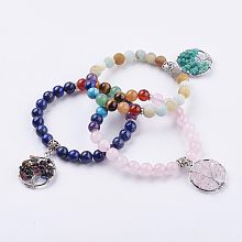 Honeyhandy Gemstone Stretch Bracelets, with Tibetan Style Pendants, Tree of Life, 2 inch(52mm)