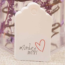 Honeyhandy Paper Gift Tags, Hange Tags, For Arts and Crafts, For Wedding, Valentine's Day, Rectangle with Word Made with Love, White, 50x30x0.4mm, Hole: 5mm