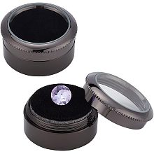 BENECREAT 2pcs Diamond Display Case Gemstone Display Box Gunmetal Stainless Steel Loose Diamond Storage Boxes with Clear Window, Cushion for Jewelry Container, 1.25x0.7