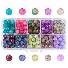 ARRICRAFT 1 Box (about 300 pcs) 10 Color 8mm Round Baking Painted Crackle Glass Beads Assortment Lot for Jewelry Making