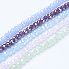 ARRICRAFT Electroplate Glass Beads Strands, Imitation Jade Beads, AB Color Plated, Faceted, Rondelle, Mixed Color, 6x5mm, Hole: 1mm, about 85~88pcs/strand, 16.1~16.5 inch(41~42cm)