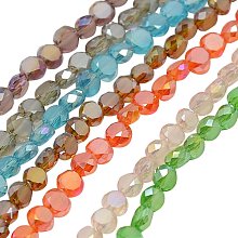 NBEADS 10 Strands Faceted Flat Round AB Color Plated Frosted Crystal Glass Beads Strands, Mixed Color, 4x3mm, Hole: 1mm; About 99pcs/Strand, 13.9"