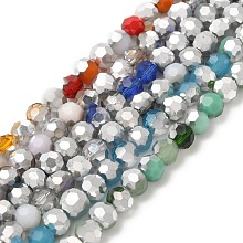 Electroplate Glass Beads Strands, Faceted, Half Silver Plated, Round, Mixed Color, 6x5mm, Hole: 1.4mm, about 100pcs/strand, 20.87''(53cm)