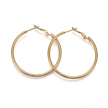 Honeyhandy 201 Stainless Steel Hoop Earrings, Hypoallergenic Earrings, Ring Shape, Golden, 12 Gauge, 42x39.5x2mm, Pin: 1mm