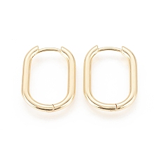 Honeyhandy Brass Huggie Hoop Earrings, Long-Lasting Plated, Oval, Real 18K Gold Plated, 22x17x2.5mm, Pin: 1mm