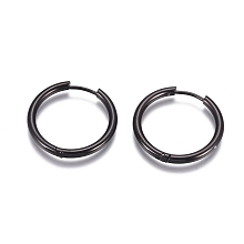 Honeyhandy 304 Stainless Steel Huggie Hoop Earrings, with 316 Surgical Stainless Steel Pin, Ring, Electrophoresis Black, 25x2.5mm, 10 Gauge, Pin: 0.9mm