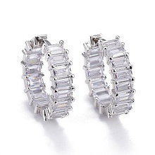 Honeyhandy Brass Micro Pave Cubic Zirconia Huggie Hoop Earrings, Long-Lasting Plated, Ring, Clear, Real Platinum Plated, 22x6mm, Pin: 0.9mm