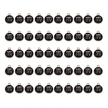 Honeyhandy Alloy Enamel Pendants, Flat Round with Constellation, Light Gold, Black, Virgo, 15x12x2mm, Hole: 1.5mm, 50pcs/Box