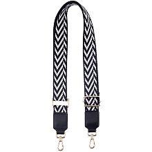 SUPERFINDINGS Adjustable Cotton Bag Handles with Alloy Swivel Clasps for Bag Straps Replacement Accessories, Stripe Pattern, Black, 850x50x12mm