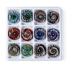 Honeyhandy Handmade Silver Foil Lampwork Pendants, with Gold Sand, Flat Round, Mixed Color, 45x10mm, Hole: 5mm, 12pcs/box