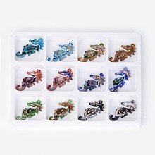 Honeyhandy Handmade Silver Foil Lampwork Big Pendants, with Gold Sand, Sea Horse, Mixed Color, 68x35x8mm, Hole: 3mm, 12pcs/box