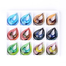 Honeyhandy Handmade Lampwork Pendants, teardrop, Mixed Color, 50x38x11mm, Hole: 27x12mm, 12pcs/box