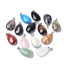 Honeyhandy Natural Gemstone Pendants, with Brass Finding, Teardrop, 35x20x7.5~9mm, Hole: 4x3.5mm