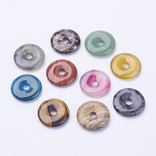 Honeyhandy Natural Gemstone Pendants, Donut/Pi Disc, Donut Width: 11~12mm, 28~30x5~6mm, Hole: 6mm