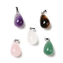 Honeyhandy Natural Mixed Stone Pendants, with Platinum Tone Brass Findings, Teardrop Charm, 20~21x11~12mm, Hole: 6x3.5mm