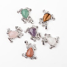 Honeyhandy Frog Natural & Synthetic Mixed Stone Pendants, with Brass Findings, Platinum, 30x29x7mm, Hole: 7x5mm