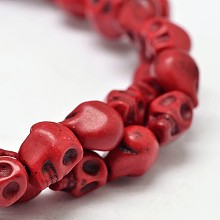 Honeyhandy Dyed Synthetic Turquoise Bead Strands, Skull, Red, 10x8x10mm, Hole: 1mm, about 38~40pcs/strand, 15~15.5 inch