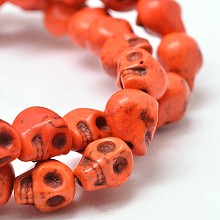 Honeyhandy Dyed Synthetic Turquoise Bead Strands, Skull, Orange Red, 10x8x10mm, Hole: 1mm, about 38~40pcs/strand, 15~15.5 inch