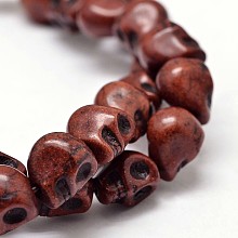 Honeyhandy Dyed Synthetic Turquoise Bead Strands, Skull, Saddle Brown, 10x8x10mm, Hole: 1mm, about 38~40pcs/strand, 15~15.5 inch