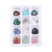 Honeyhandy Gemstone Pendants, with Brass Clasps, Mixed Stone, Heart, Mixed Color, 22x21x6mm, Hole: 6x2mm, 12pcs/box