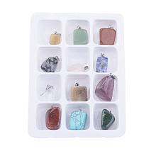 Honeyhandy Gemstone Pendants, with Brass Clasps, Mixed Stone, Mixed Color, 20~26x11~22x10~22mm, Hole: 6x2mm, 12pcs/box