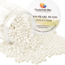 PandaHall Elite 4mm Anti-flash White Glass Pearls Tiny Satin Luster Round Loose Pearl Beads for Jewelry Making, about 1000pcs/box