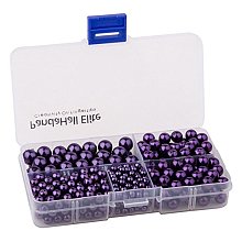 PandaHall Elite Purple Glass Pearl Round Beads 4mm 6mm 8mm 10mm Various Size Mix Lot Box Set with Container Value Pack, about 440pcs/box