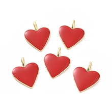 Honeyhandy Brass Enamel Pendants, Long-Lasting Plated, Real 18K Gold Plated, Heart, Red, 24x19x1.5mm, Hole: 6x3mm