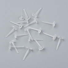 Honeyhandy Eco-Friendly Plastic Stud Earring Findings, Flat Round, Clear, 11.5x4.5mm, Pin: 0.8mm, about 10000pcs/bag